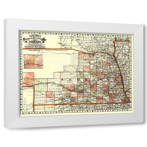 Nebraska - Cram 1879 White Modern Wood Framed Art Print by Cram