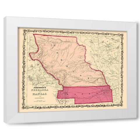 Nebraska, Kansas - Johnson 1860 White Modern Wood Framed Art Print by Johnson