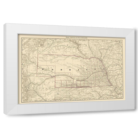 Nebraska - Rand McNally 1879 White Modern Wood Framed Art Print by Rand McNally