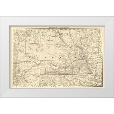 Nebraska - Rand McNally 1879 White Modern Wood Framed Art Print by Rand McNally