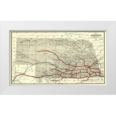 Burlington Railroad Route - Hirschfield 1886 White Modern Wood Framed Art Print by Hirschfield