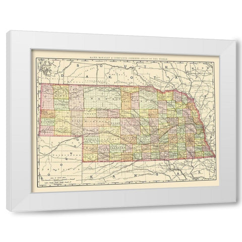 Nebraska - Rand McNally 1897 White Modern Wood Framed Art Print by Rand McNally