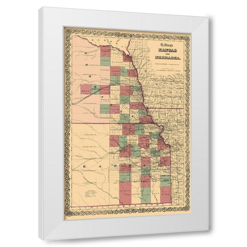 Nebraska, Kansas - Colton 1875 White Modern Wood Framed Art Print by Colton