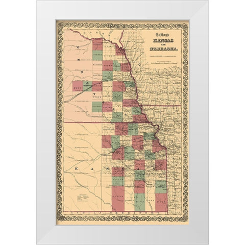 Nebraska, Kansas - Colton 1875 White Modern Wood Framed Art Print by Colton