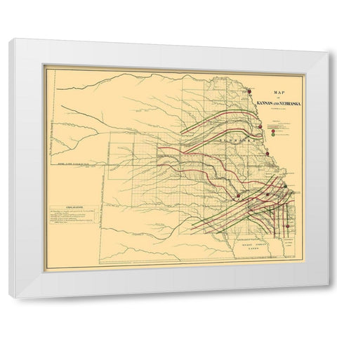 Kansas, Nebraska Railroads - LOC 1865 White Modern Wood Framed Art Print by LOC