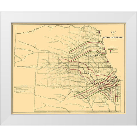 Kansas, Nebraska Railroads - LOC 1865 White Modern Wood Framed Art Print by LOC