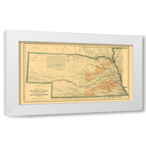 Burlington and Missouri River Railroad  1876 White Modern Wood Framed Art Print by Colton