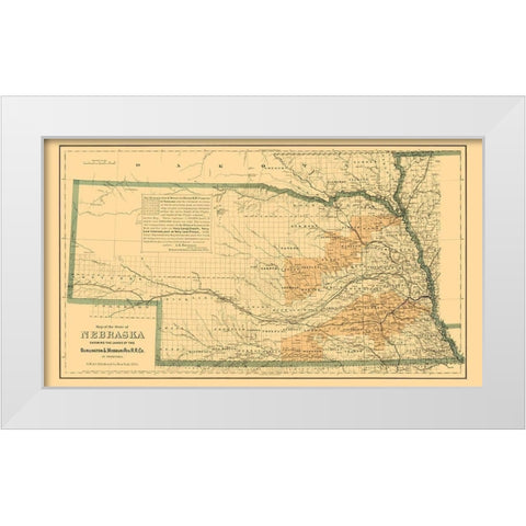 Burlington and Missouri River Railroad  1876 White Modern Wood Framed Art Print by Colton