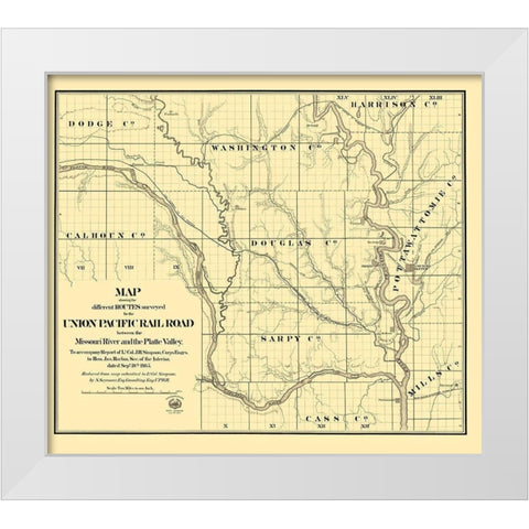 Pacific Railroad, Platte Valley - Seymour 1865 White Modern Wood Framed Art Print by Seymour