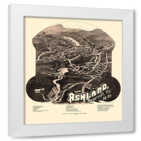 Ashland New Hampshire - Norris 1883  White Modern Wood Framed Art Print by Norris