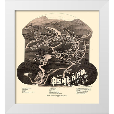 Ashland New Hampshire - Norris 1883  White Modern Wood Framed Art Print by Norris