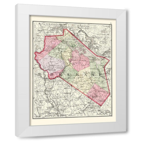 Belknap New Hampshire - Walling 1877 White Modern Wood Framed Art Print by Walling