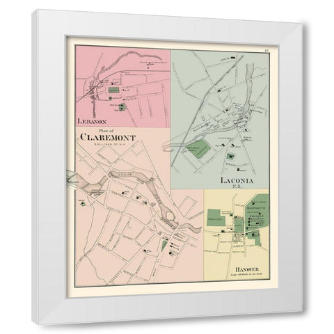 Claremont New Hampshire - Hitchcock 1877 White Modern Wood Framed Art Print by Hitchcock