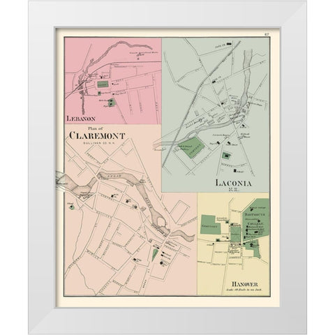 Claremont New Hampshire - Hitchcock 1877 White Modern Wood Framed Art Print by Hitchcock