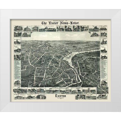 Exeter New Hampshire - Moore 1896  White Modern Wood Framed Art Print by Moore