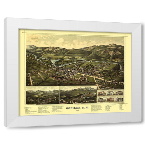 Gorham New Hampshire - Norris 1888  White Modern Wood Framed Art Print by Norris