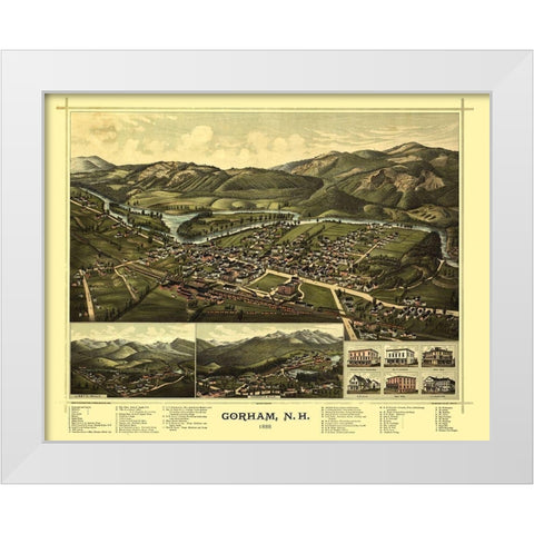 Gorham New Hampshire - Norris 1888  White Modern Wood Framed Art Print by Norris