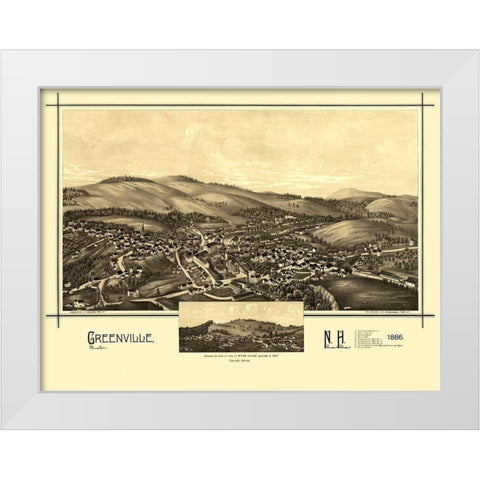 Greenville New Hampshire - Burleigh 1886  White Modern Wood Framed Art Print by Burleigh