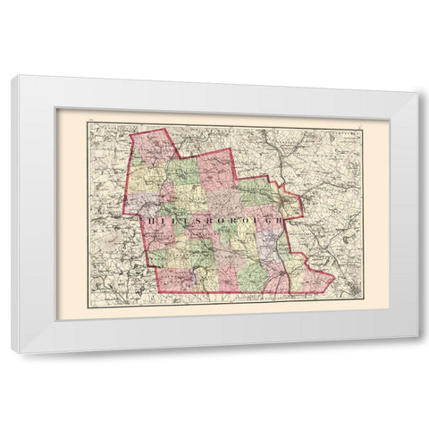 Hillsborough New Hampshire - Walling 1877 White Modern Wood Framed Art Print by Walling