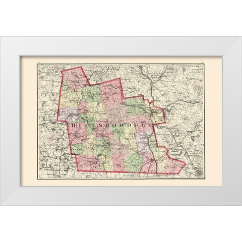 Hillsborough New Hampshire - Walling 1877 White Modern Wood Framed Art Print by Walling