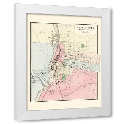 Manchester New Hampshire - Comstock 1877 White Modern Wood Framed Art Print by Comstock