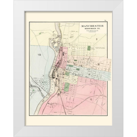 Manchester New Hampshire - Comstock 1877 White Modern Wood Framed Art Print by Comstock
