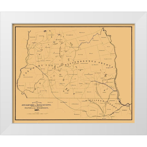 New Hampshire Massachusetts -1847 White Modern Wood Framed Art Print by Unknown