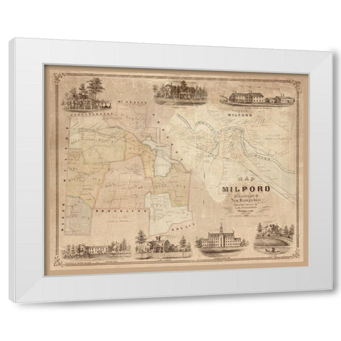 Milford New Hampshire - Clark 1854  White Modern Wood Framed Art Print by Clark
