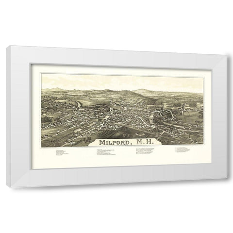 Milford New Hampshire - Burleigh 1886  White Modern Wood Framed Art Print by Burleigh