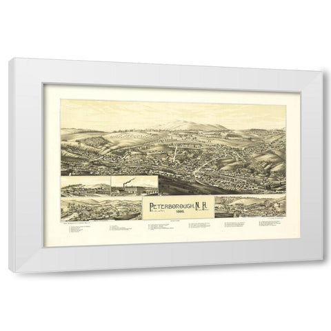 Peterborough New Hampshire - Burleigh 1886  White Modern Wood Framed Art Print by Burleigh