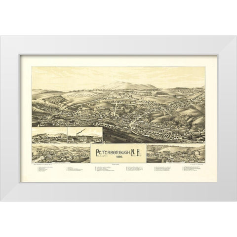 Peterborough New Hampshire - Burleigh 1886  White Modern Wood Framed Art Print by Burleigh