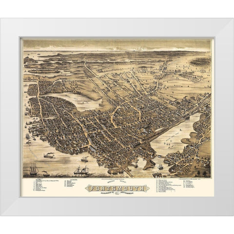 Portsmouth New Hampshire - Bremner 1877 White Modern Wood Framed Art Print by Bremner