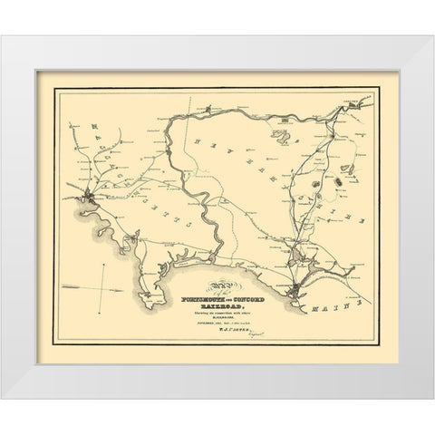 Portsmouth and Concord Railroad - Carter 1845 White Modern Wood Framed Art Print by Carter