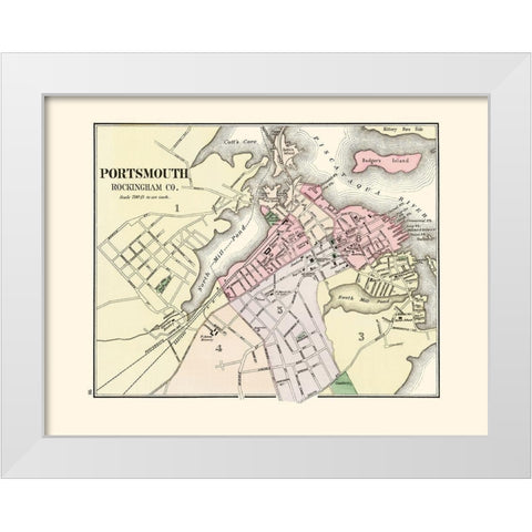 Portsmouth New Hampshire - Comstock 1877 White Modern Wood Framed Art Print by Comstock