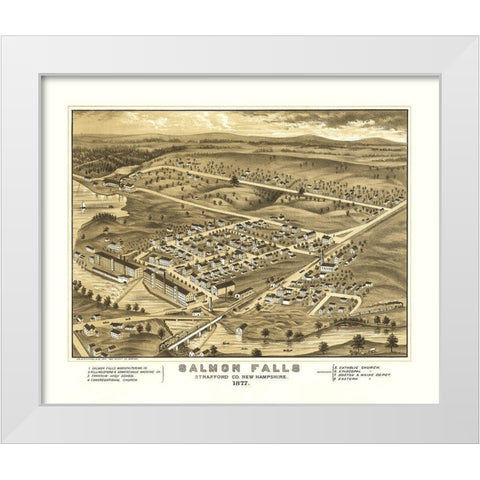 Salmon Falls New Hampshire - Richards 1877  White Modern Wood Framed Art Print by Richards