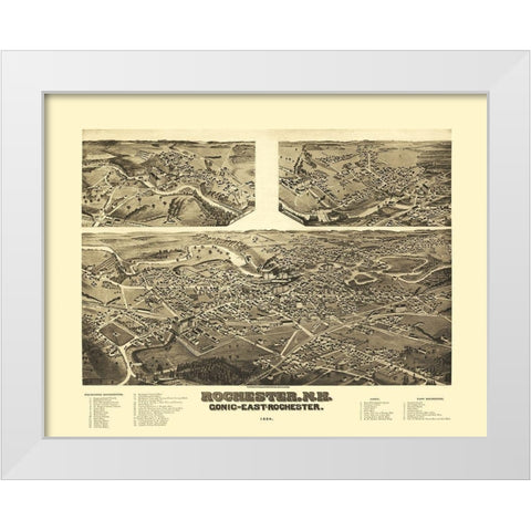 Rochester New Hampshire - Norris 1884  White Modern Wood Framed Art Print by Norris