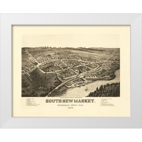 South Newmarket New Hampshire - Norris 1884  White Modern Wood Framed Art Print by Norris