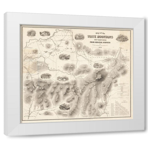 White Mountains New Hampshire -Boardman 1858  White Modern Wood Framed Art Print by Boardman
