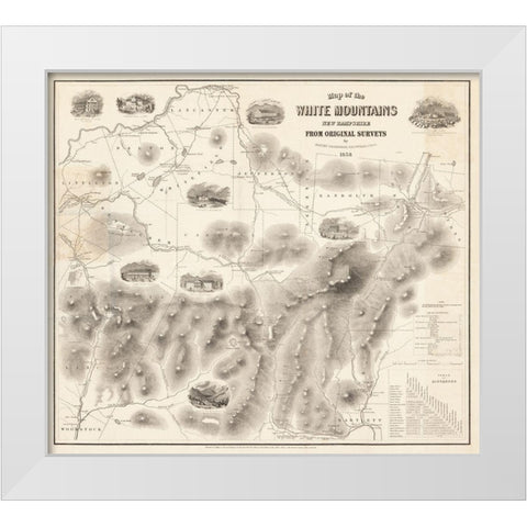 White Mountains New Hampshire -Boardman 1858  White Modern Wood Framed Art Print by Boardman