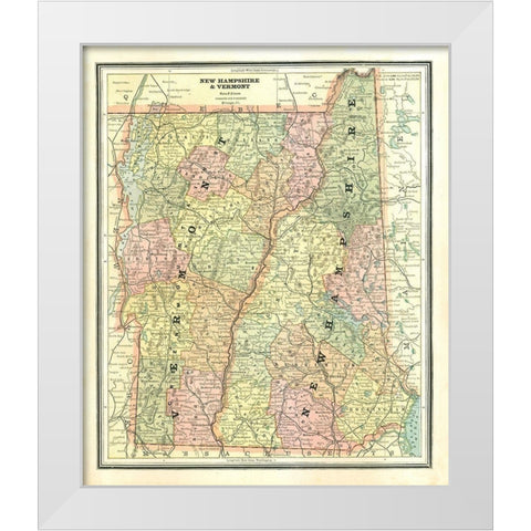 New Hampshire, Vermont - Cram 1886 White Modern Wood Framed Art Print by Cram