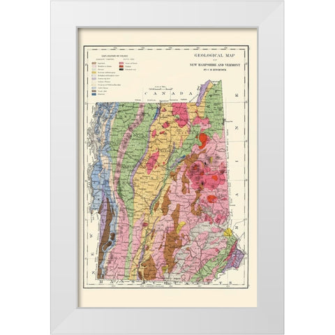 New Hampshire, Vermont Geological - Hitchcock 1877 White Modern Wood Framed Art Print by Hitchcock