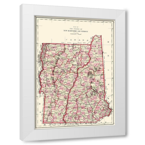 New Hampshire, Vermont - Hitchcock 1877 White Modern Wood Framed Art Print by Hitchcock
