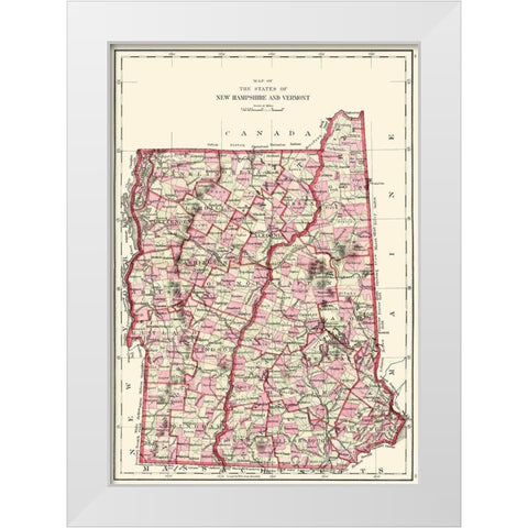 New Hampshire, Vermont - Hitchcock 1877 White Modern Wood Framed Art Print by Hitchcock