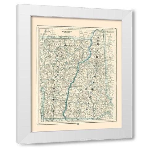 New Hampshire, Vermont - Rathbun 1893 White Modern Wood Framed Art Print by Rathbun