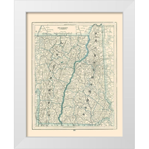 New Hampshire, Vermont - Rathbun 1893 White Modern Wood Framed Art Print by Rathbun