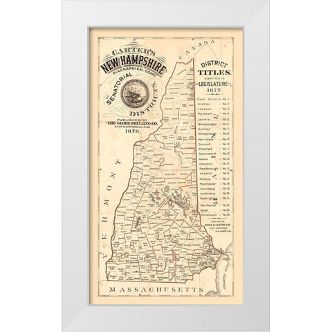 New Hampshire - Carter 1878  White Modern Wood Framed Art Print by Carter