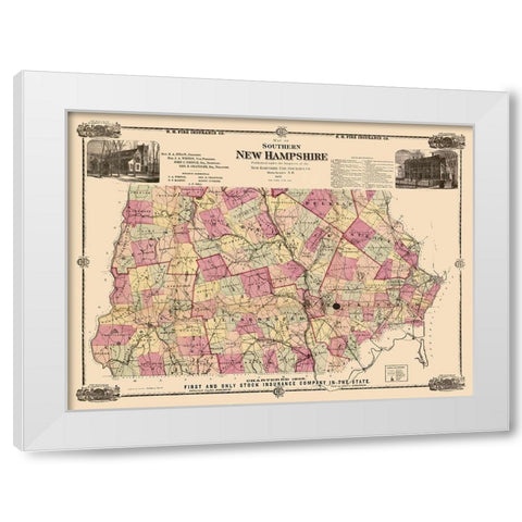 New Hampshire -1871 White Modern Wood Framed Art Print by Unknown