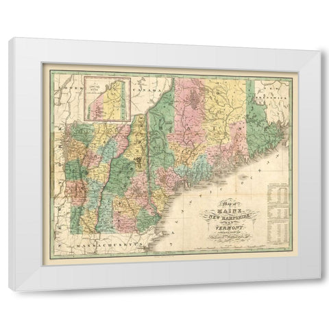 New Hampshire Maine - Carter 1826  White Modern Wood Framed Art Print by Carter