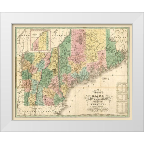 New Hampshire Maine - Carter 1826  White Modern Wood Framed Art Print by Carter