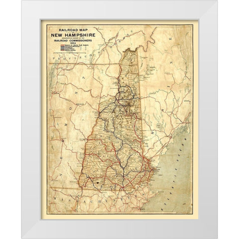 New Hampshire Railroads -1894 White Modern Wood Framed Art Print by Unknown